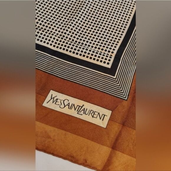 Yves Saint Laurent Vintage Brown Silk Scarf Rolled Hem - Picture 1 of 14